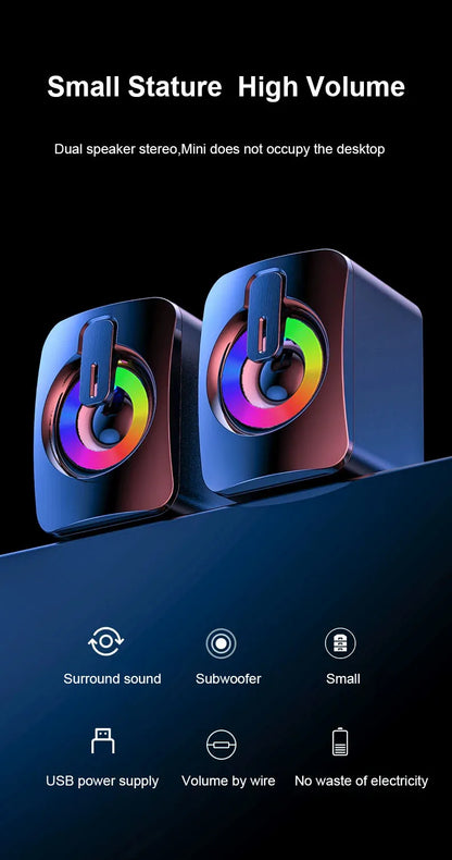 Computer Speakers PC Sound Box HIFI Stereo Microphone USB Wired Caixa De Som with LED Light For Desktop Computer