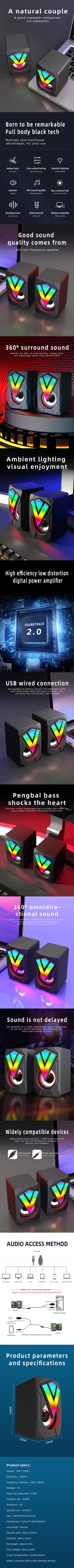 Computer Speakers PC Sound Box HIFI Stereo Microphone USB Wired with LED Light For Desktop Computer