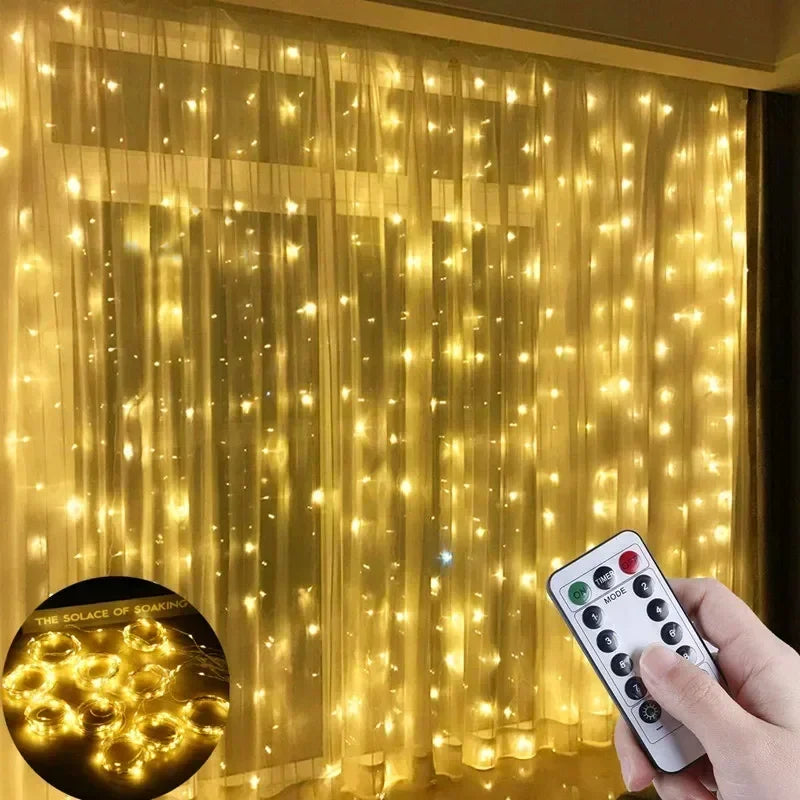 3/4/6m Curtain 100/600LEDString Lights Garland USB Festoon Remote Control Fairy Garland Lights Christmas Decoration Bedroom Home