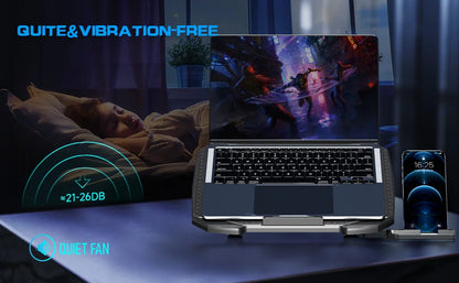 COOLCOOLD Laptop Cooling pad for 12-17 Inch Laptop Cooler Stand, 5 quiet fans, 5 Angle Adjustable with phone holder